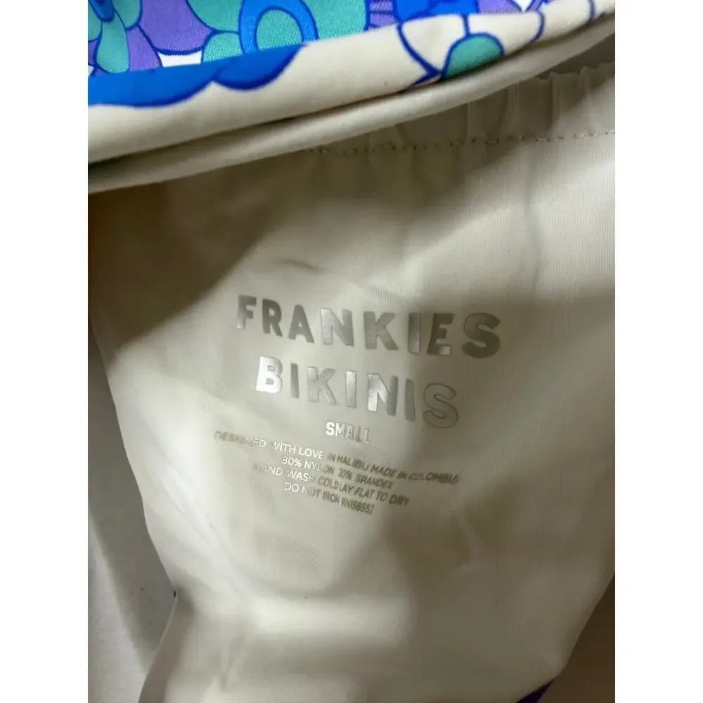 Frankie's Bikinis Morning Glory Floral Print Blue Triangle String Set Small